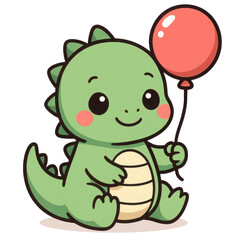 Cute Baby Dinosaur Cartoon Holding Balloon
