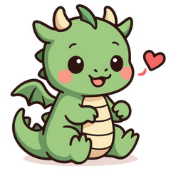 Cute Baby Dragon Cartoon with Heart Symbol
