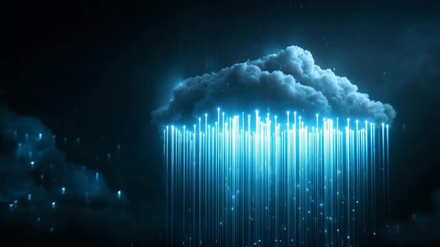 Futuristic Blue Digital Cloud with Data Rain