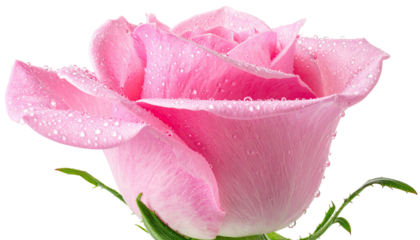 Close-up of a single, vibrant pink rose, glistening with water droplets