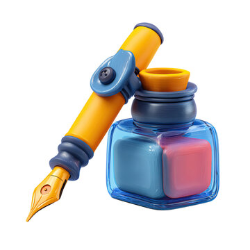 Pen and Inkwell Isolated Object.