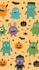 Obraz premium Colorful cartoon monster pattern mobile wallpaper