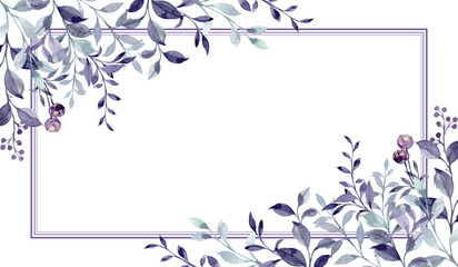 Watercolor purple green leaves frame