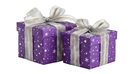 Obraz premium Purple gift boxes with satin ribbons arranged neatly on clean background festive present display for holiday gifting celebrations product mockups greeting cards and social media visuals