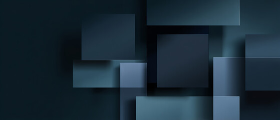 Abstract dark blue and black geometric squares with soft shadows create a modern layered background with a sleek and minimalistic design
