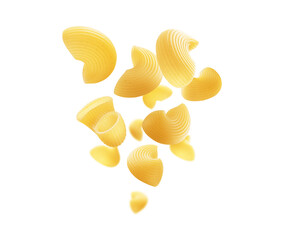Italian pasta in the shape of a heart on a white background