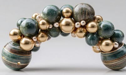 Celebration balloon arch featuring emerald green and gold balloons arranged in a grand design for upscale occasions and photo backdrops