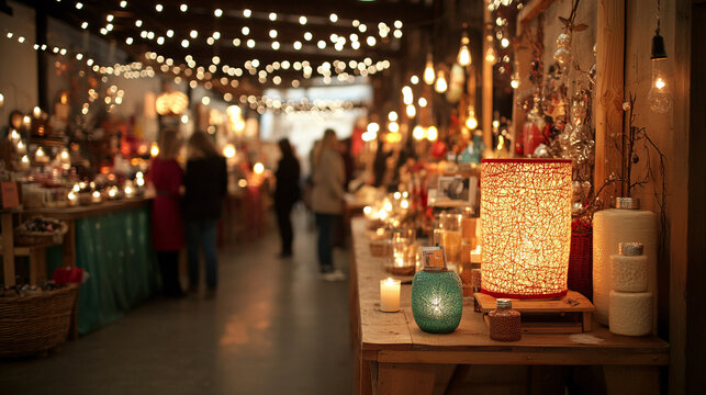 Discover unique handcrafted gifts and glowing decor at a charming artisan market, perfect for holiday shopping and festive celebrations