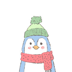 Christmas penguin portrait. Cute winter character isolated on white.