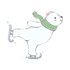 Polar bear ice skating. Winter holiday character isolated on white.