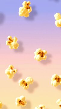 Popcorn pieces float against a soft gradient backdrop