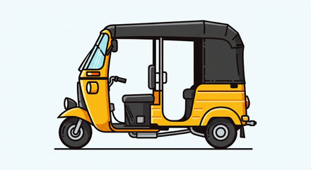 Fototapeta premium A vibrant yellow and black auto-rickshaw illustration, showcasing its design details against a clean background.