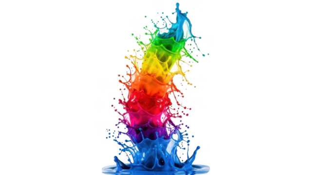 Vibrant rainbow liquid splash frozen in time capturing dynamic color energy and motion