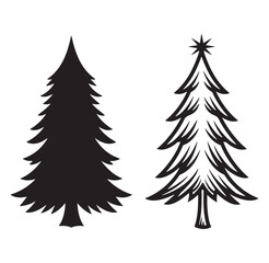 Obraz premium Simple black and white silhouettes of two different christmas trees for holiday designs