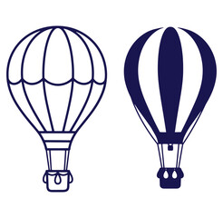Naklejka premium Two simple blue line art hot air balloons isolated on white background