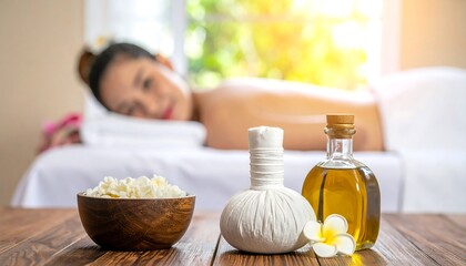 Relaxing Spa Day - Woman Enjoying Massage with Aromatherapy and Natural Elements.