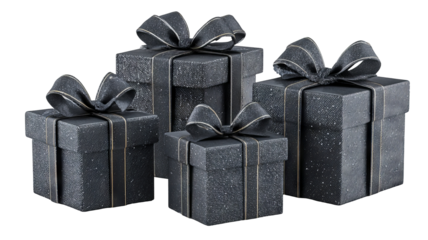 Elegant black gift boxes with satin bows arranged on a clean minimal background luxury premium gifting concept perfect for holiday and corporate celebrations product mockups greeting cards and social 