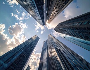 Low Angle View of Silver Skyscraper Against Cloudy Blue Sky at Daytime