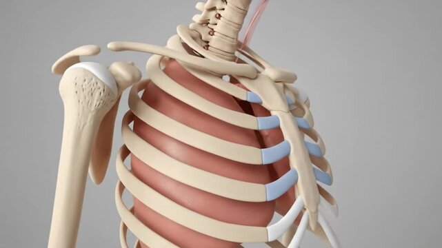 Human rib cage, shoulder, and spine anatomy illustration.