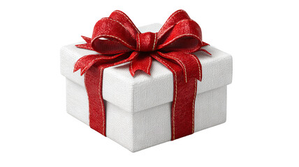 White gift box tied with red satin bow elegant festive present isolated high resolution png for holiday celebration décor