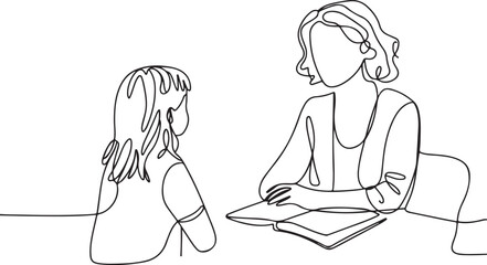 Woman Talking To Child One Line Continuous Drawing