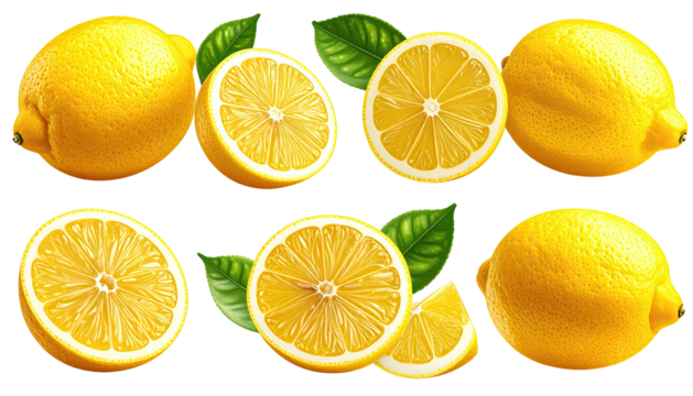 Fresh lemons, whole and sliced, with leaves (2)