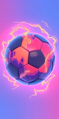 Fototapeta premium A stylized soccer ball, glowing with lava and electrical energy, on a gradient background