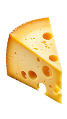 Close-up of a wedge of cheese, pale yellow, with holes