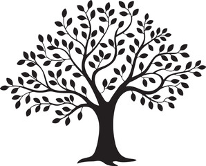Leafy Tree Black Silhouette Illustration