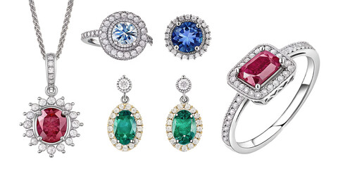 Luxury Gemstone Jewelry PNG Set &ndash; High Quality Isolated Diamonds, Rubies, Sapphires, Emeralds on Transparent Background