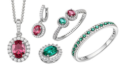Luxury Gemstone Jewelry PNG Set – High Quality Isolated Diamonds, Rubies, Sapphires, Emeralds on Transparent Background