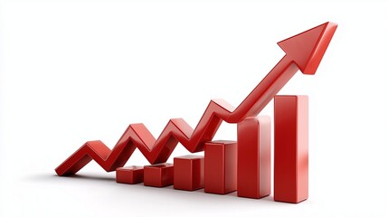 Glossy red 3D financial chart with growth arrow

