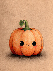 A halloween pumpkin character, cute, hand drawn with crayon, paper textured, friendly, fun, soft style.