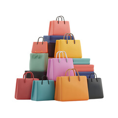 Shopping Bags Stack Colorful 3D Render.