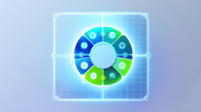 Holographic glowing circular data visualization with segments and numbers
