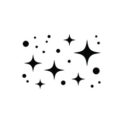 Black sparkle and star shapes on white background