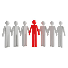 Leadership Highlight: Red Figure Standing Out in a Team