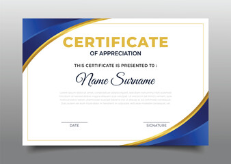 blue and gold Business Certificate of appreciation template premium design
