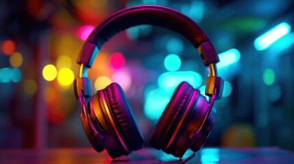 Headphones in neon light