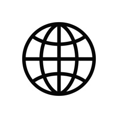 Simple black and white globe icon representing the world