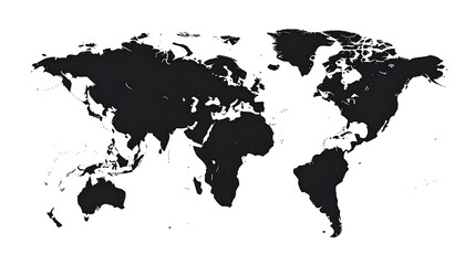 Black and white stylized map of the world with continents