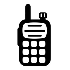 Obraz premium Simple black silhouette icon of a two-way communication radio or Handy Talkie (HT).