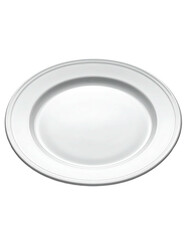 Round white dinner plate with a thin, decorative edge