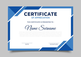 Business blue Certificate of appreciation template geometric frame border design decoration
