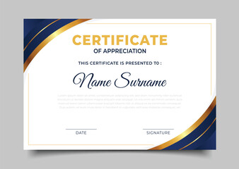 Business blue luxury Certificate of appreciation template wavy premium design