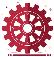 Obraz premium Red Mechanical Gear Cogwheel Illustration in a Modern Flat Design Style