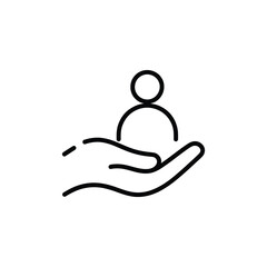 Hand holding silhouette of a person icon