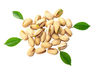 Pistachios clustered atop, with leaves