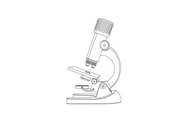 Line drawing of a microscope. Black lines separated from a white background.