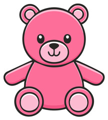 Obraz premium Pink teddy bear illustration cartoon style with big eyes and black outline